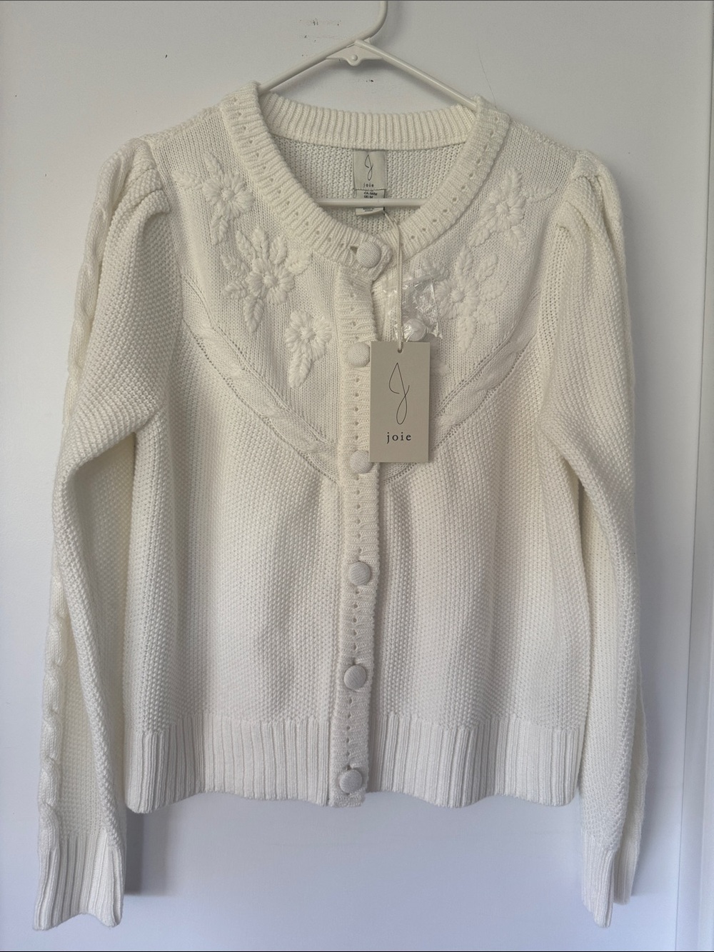 Joie Cream Floral Yoke Button-Front Knit Cardigan NEW